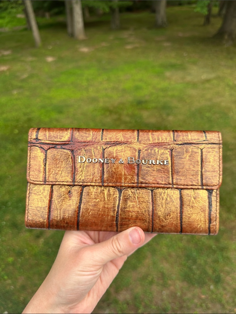 Dooney & Bourke Croc-Embossed Leather Wallet in Distressed Tan and Brown - Picture 2 of 16